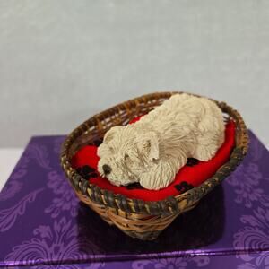 Vintage 1988 Sandicast Sandra Brue Sleeping Westie "Twitch" in a Basket